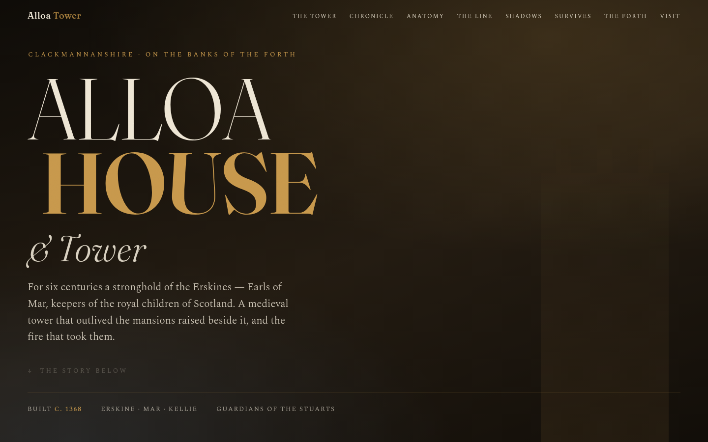 Screenshot of alloa-house.mikmclean.co.uk — Alloa House & Tower, seat of the Erskines