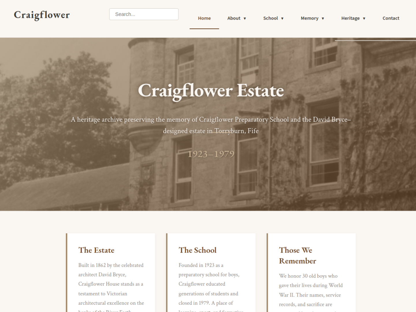 Screenshot of craigflower.mikmclean.co.uk — Craigflower heritage archive